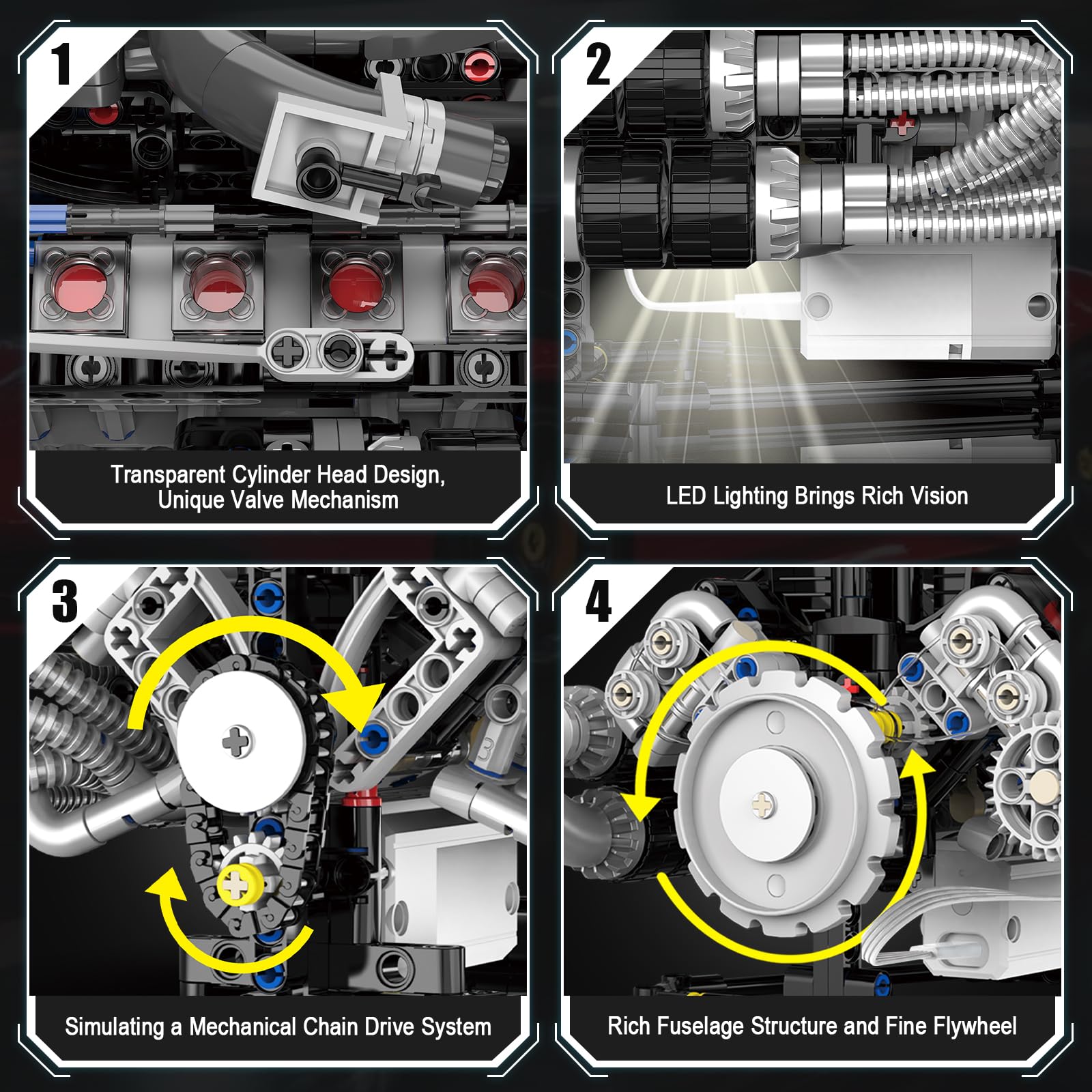 HIGH GODO V8 Engine Building Kit that Works, Build Your Own MOC V8 Engine Model with App Control, Visible Car Engine Model Kit with Motor and Lights