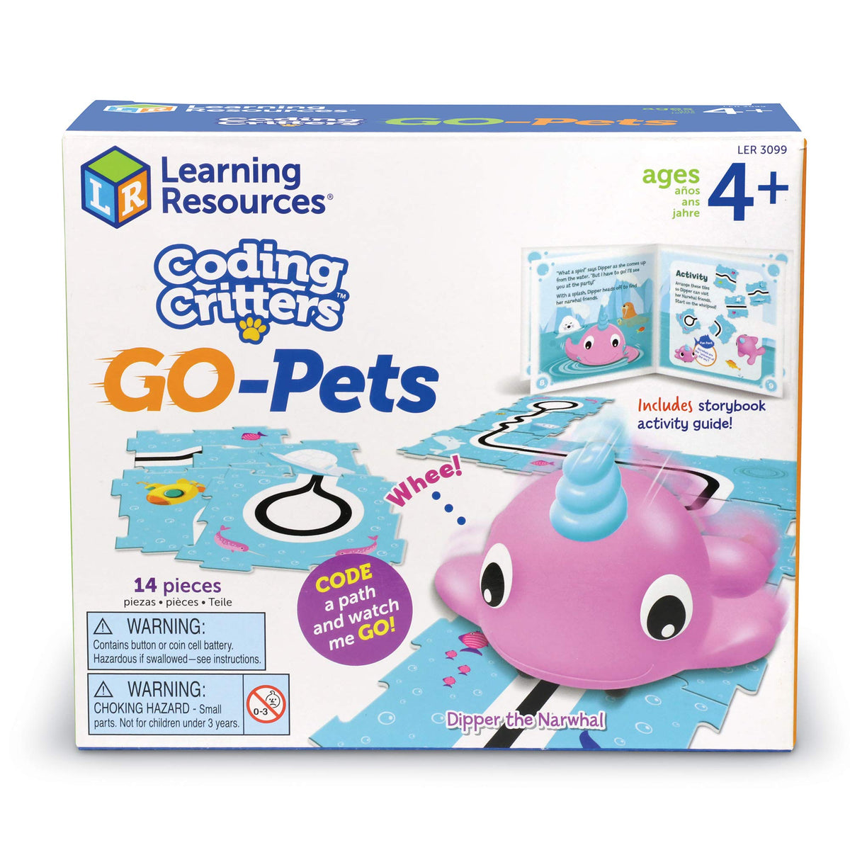 Learning Resources Coding Critters Go Pets Dipper the Narwhal - 14 Pieces, Ages 4+ Screen-Free Early Coding Toy For Kids, Interactive STEM Coding Pet,