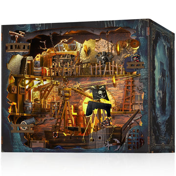 Pirate Book Nook Kit - DIY Miniature House Kit for Adults, Teens, Dollhouse Booknook Bookshelf Insert Decor with LED Light, 3D Wooden Puzzle Gifts