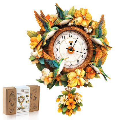 Rnfinewow 3D Wooden Puzzles for Adults, Hummingbird Clock with Pendulum Model Kit, 3D Puzzles for Adults Room Home Decor DIY Wall Clock Kit, Holiday