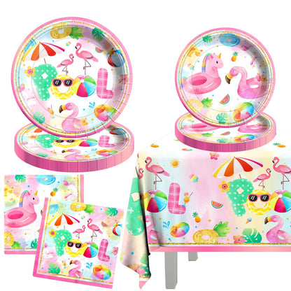 61pcs Pool Party Decorations Supplies Swimming Pool Party Tableware Pink Pool Party Plates and Napkins Summer Hawaiian Beach Birthday Favors
