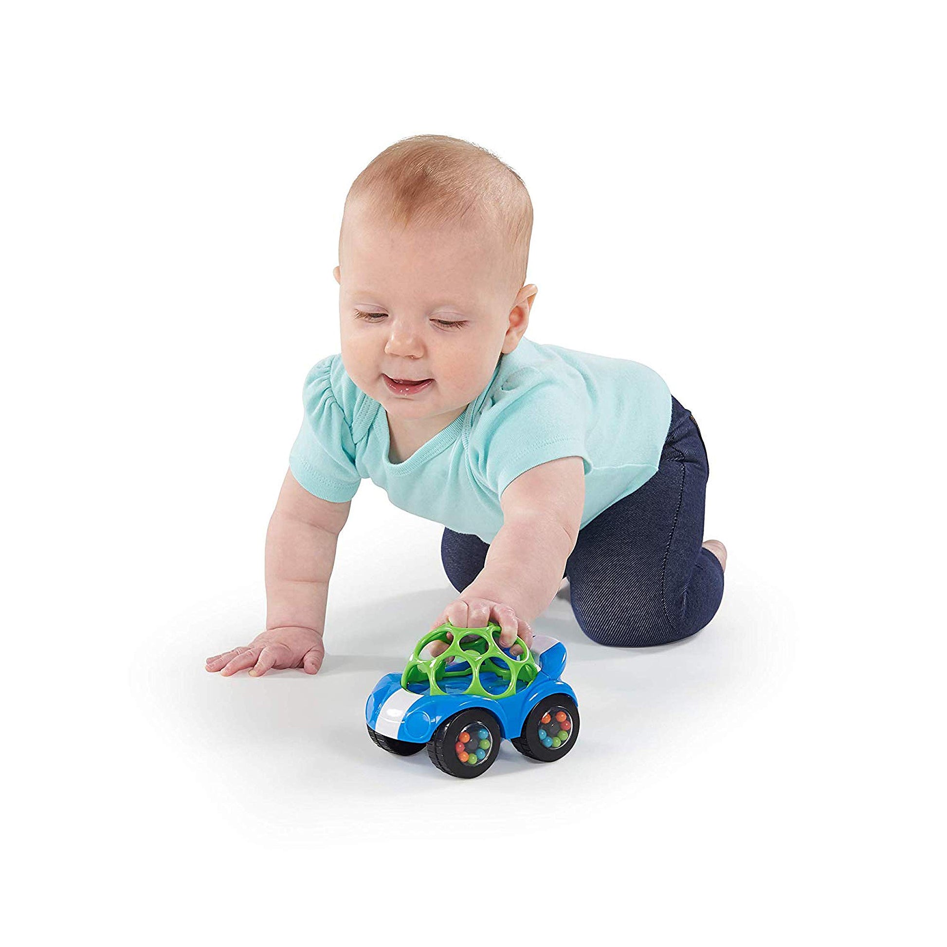 Oball Easy Grasp Rattle & Roll BPA-Free Push Car Infant Crawling Toy and Teether, 1 Pack, Age 3 Months and up, Color May Vary