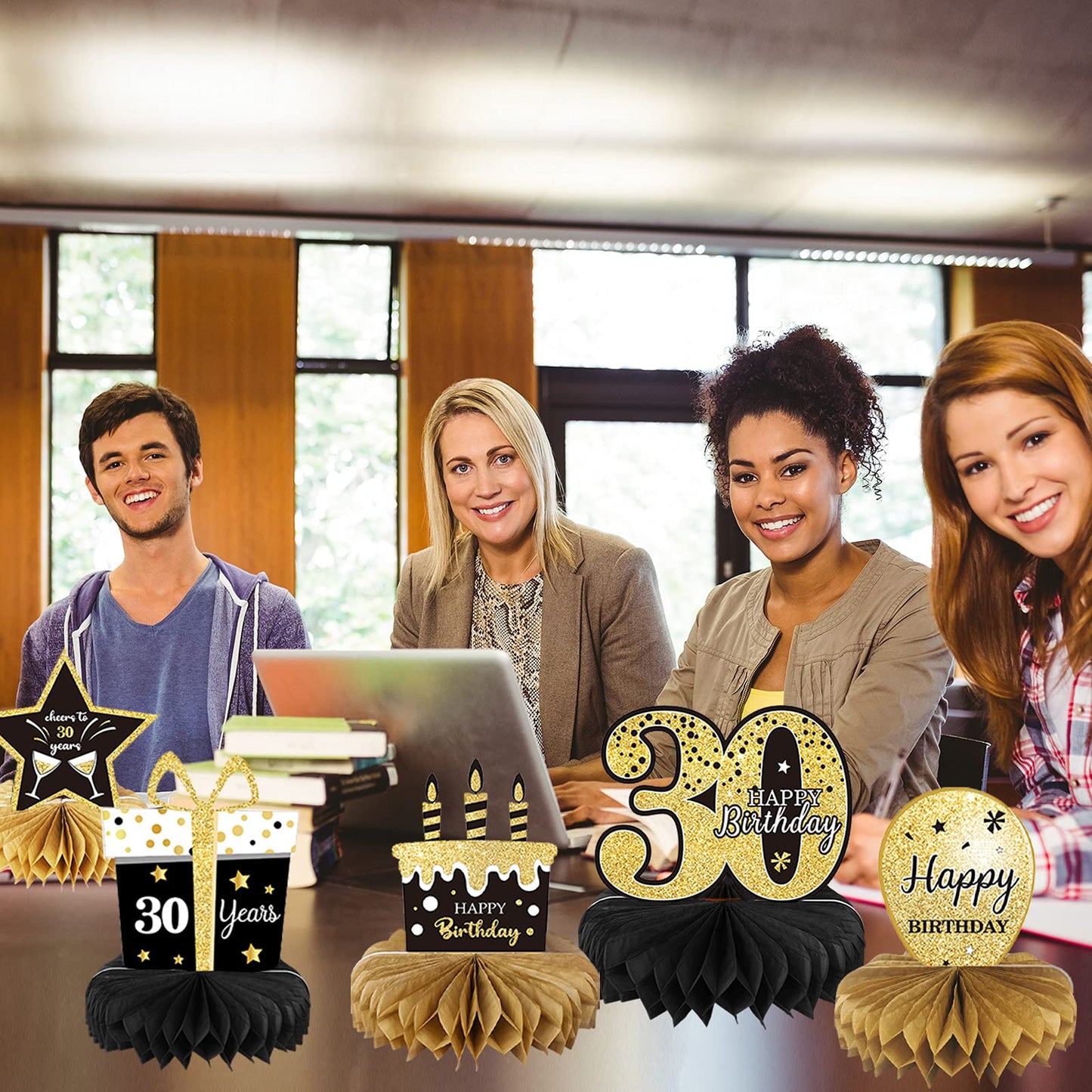 9 Pieces 30th Birthday Decoration 30 th Birthday Centerpieces for Tables Decorations Cheers to 30 Years Honeycomb Table Topper for Men and Women