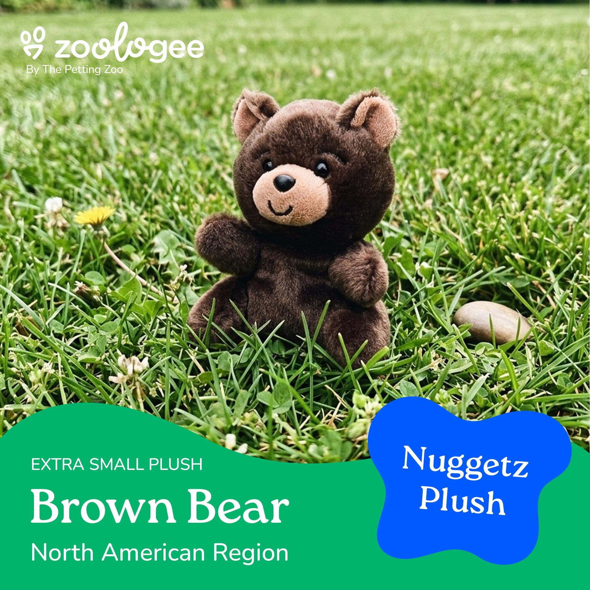 The Petting Zoo Brown Bear Stuffed Animal Plushie, Gifts for Kids, Nuggetz Wildlife Animals, Bear Panda Plush Toy, 6 inches