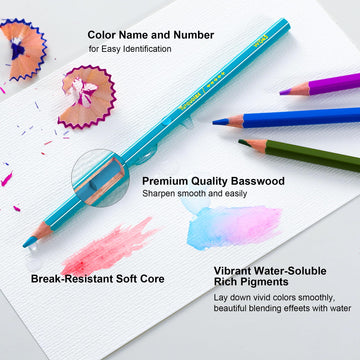 KALOUR Professional Watercolor Pencils, 180 Colors Set, Water-Soluble