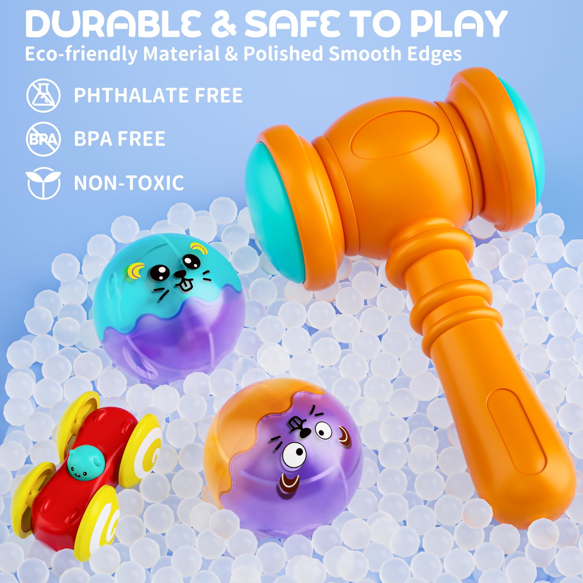 2-in-1 Rolling Ball & Car Ramp Race Track for Toddlers, Hammer Ball Drop Toy for Boys & Girls, Interactive Playset w/Sensor Lights - Montessori STEM