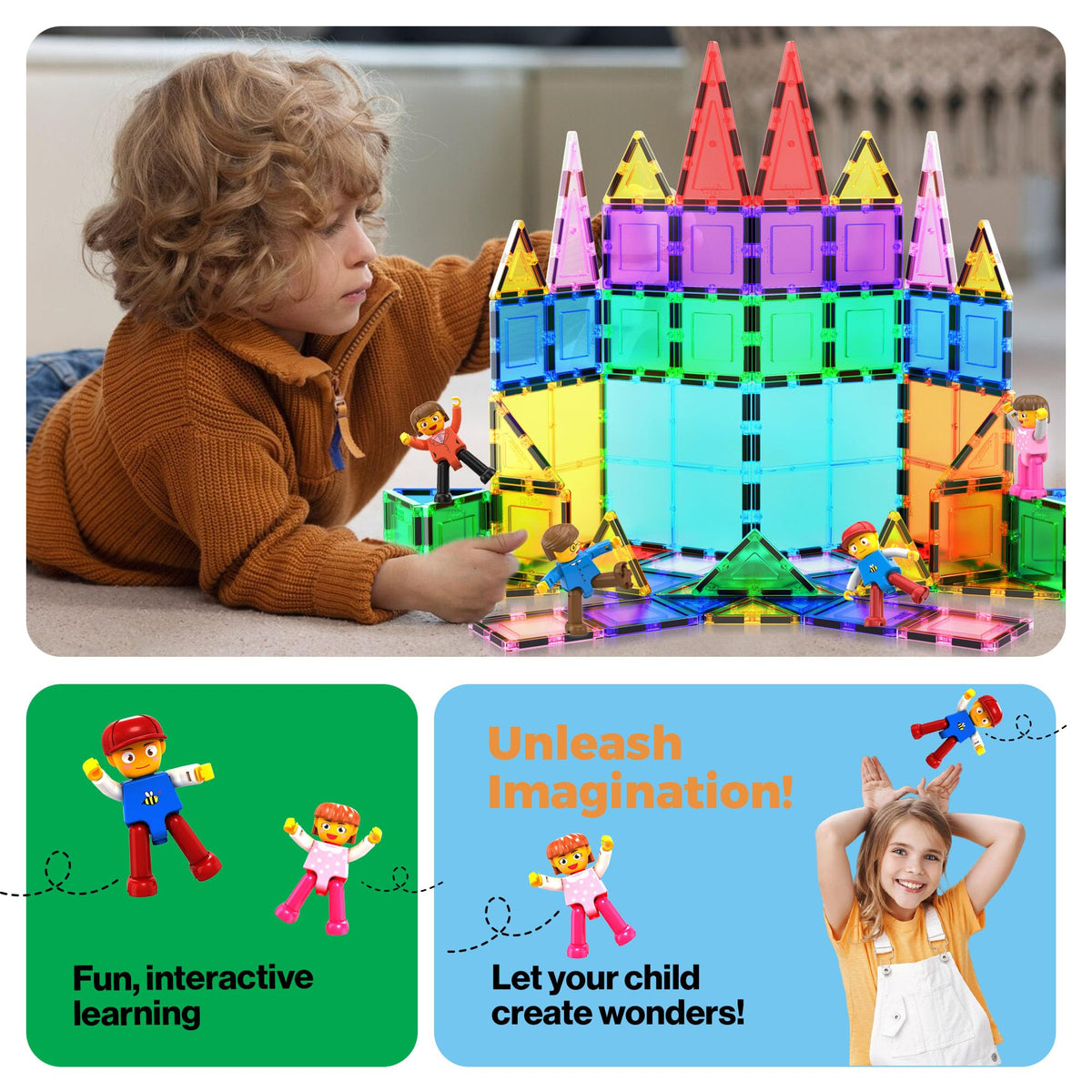 PicassoTiles 4pcs Magnetic Family Action Figures Toddler Magnet Toy Expansion Pack Educational Add-on STEM Learning Kit Toys Pretend Playset for