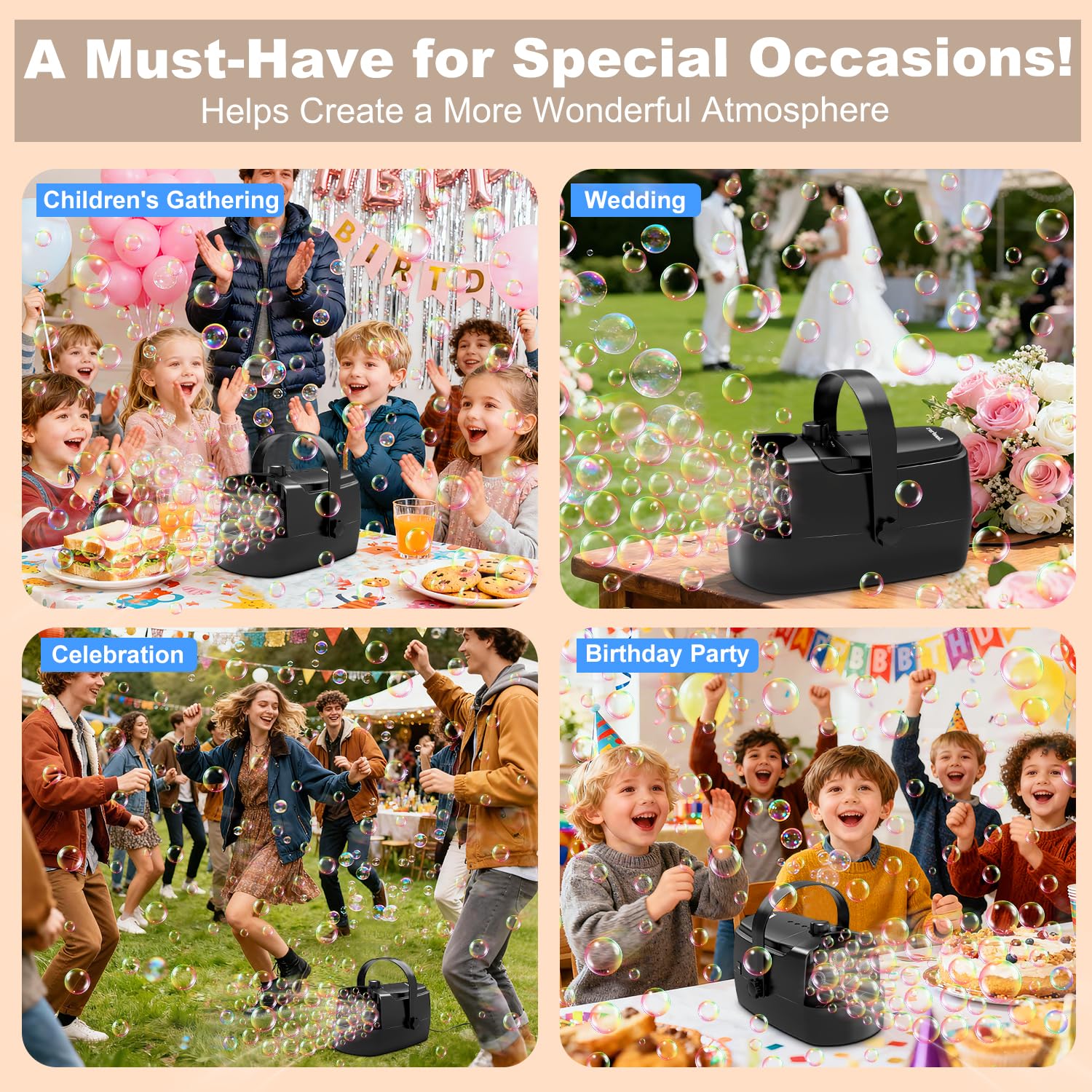 Zerhunt Durable Bubble Machine for Party: 3 Power Modes for Non-Stop Fun - 18000+ Bubbles Per Minute High Output 30 Mins Bubbles per Refill - Kids