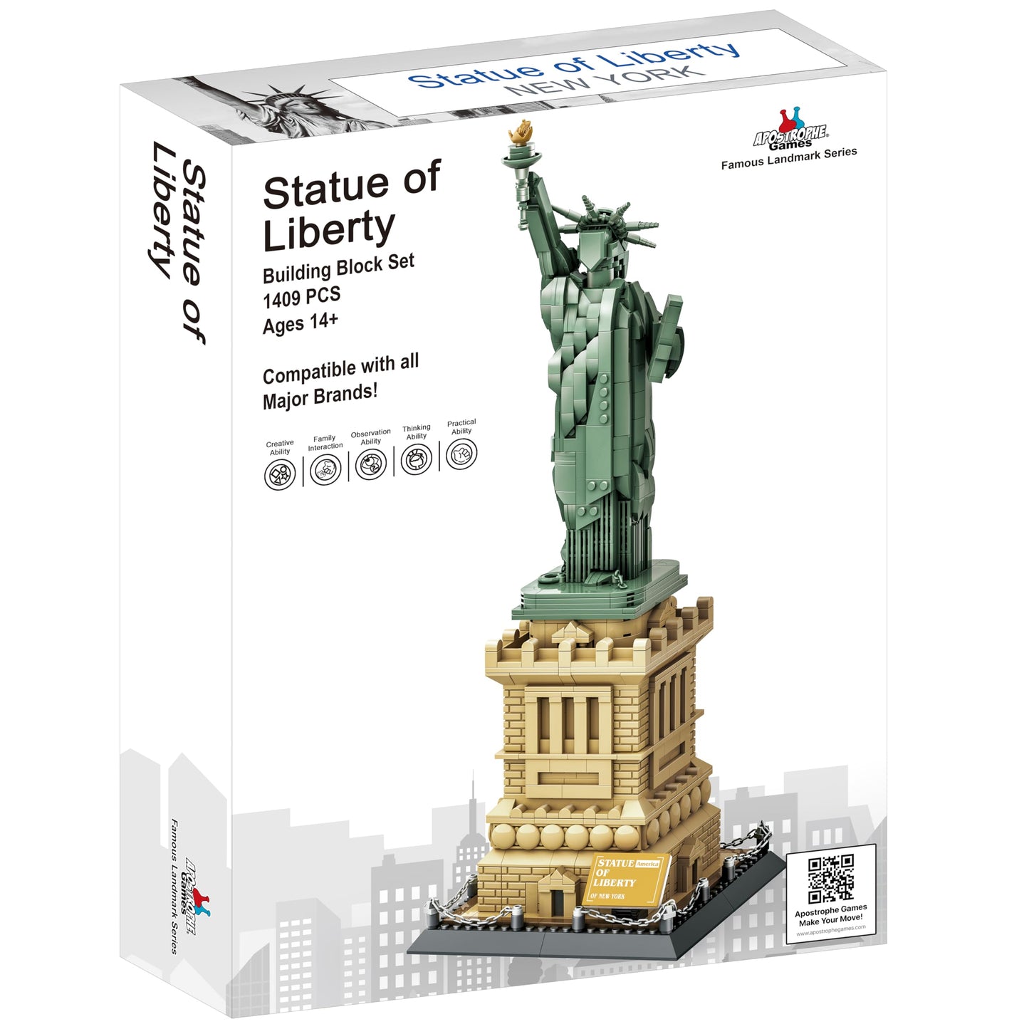 Apostrophe Games Statue of Liberty Building Block Set (1,409 Pieces) New York's Statue of Liberty Famous Landmark Series - Architecture Model for Kids