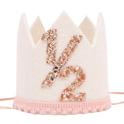 Jissoo White 1/2 Birthday Crown - 6 Months Birthday Decorations,Little Princess Crown For Cake Smash,Sweet Half Hat Photo Props,Light Pink 1/2 Way