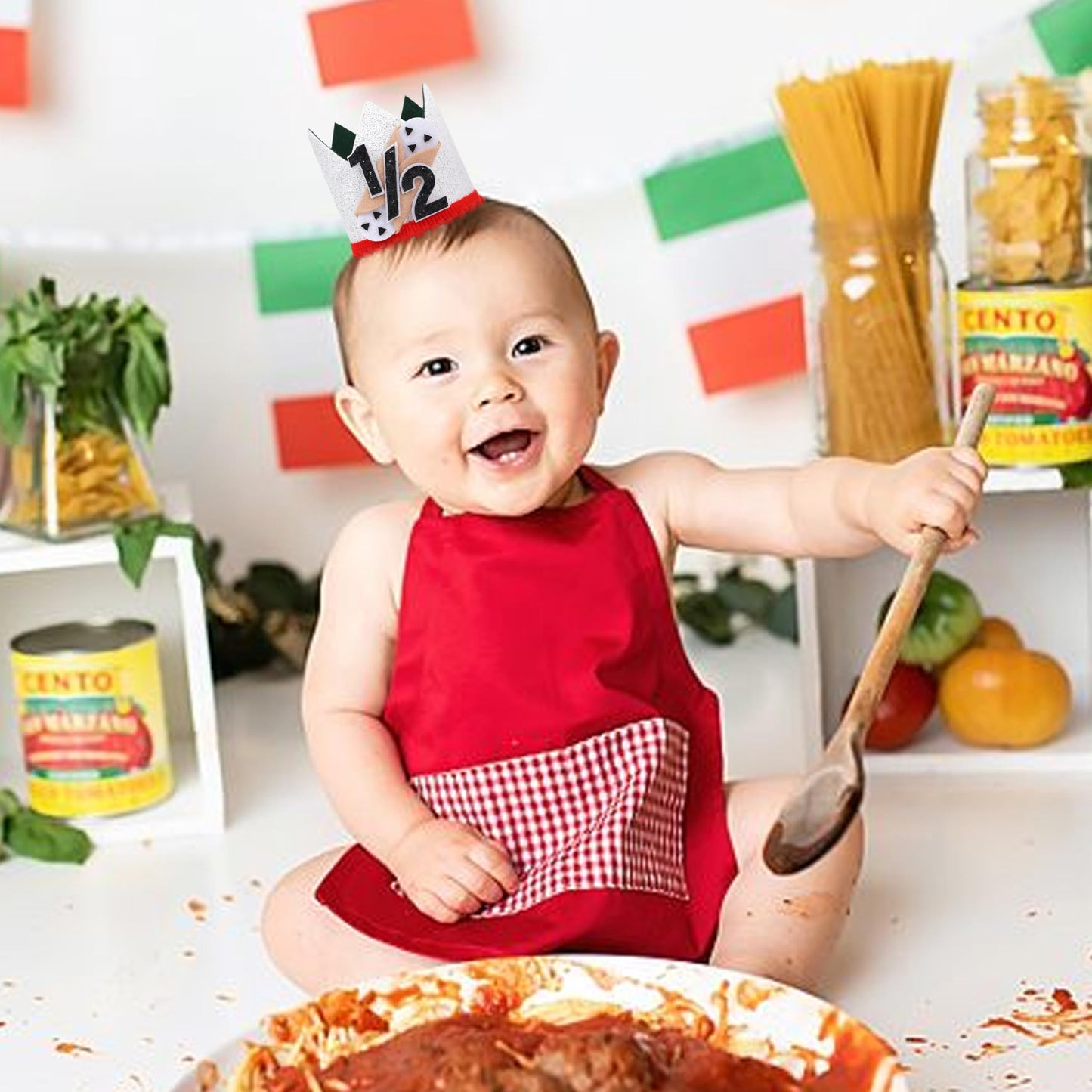 Jissoo Pizza 1/2 Birthday Crown - Holy Cannoli Half Birthday Decorations,Pizzeria Party Hat Photo Props,Pizza Cake Smash 6 Months Party Crown,Sweet