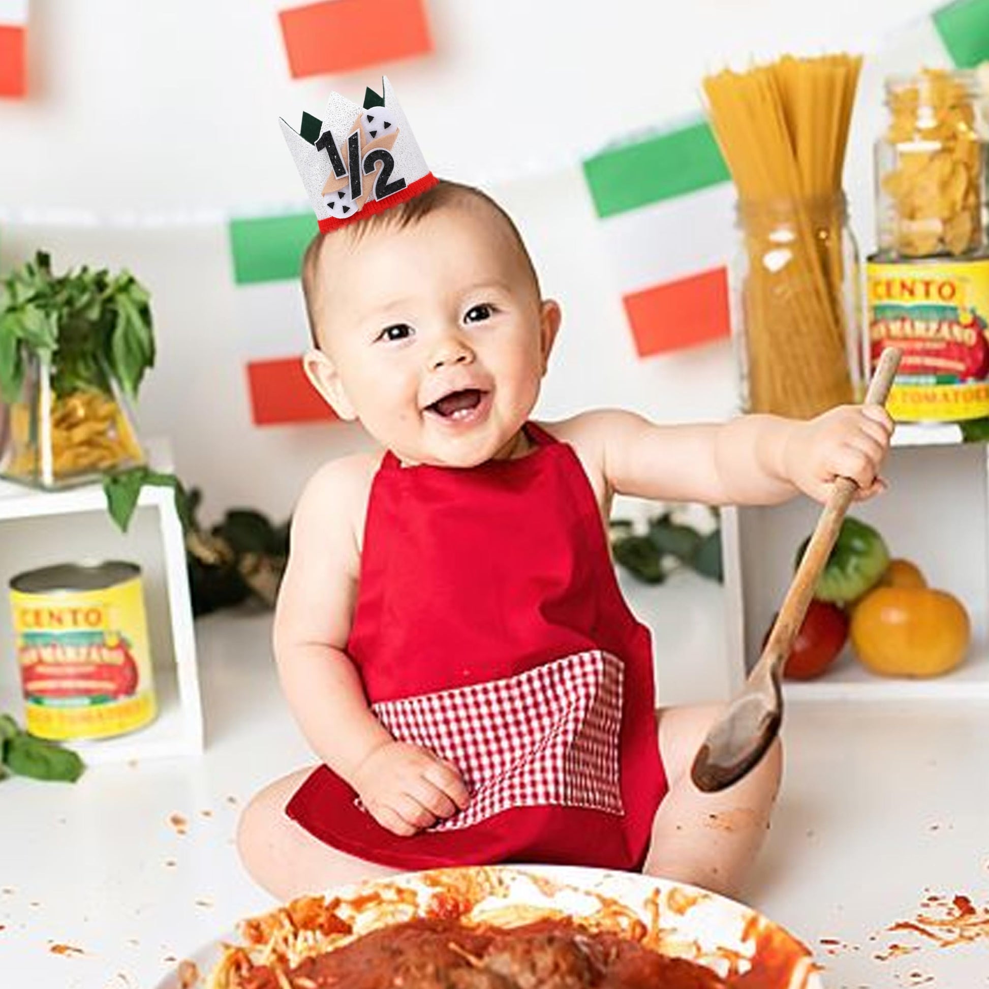 Jissoo Pizza 1/2 Birthday Crown - Holy Cannoli Half Birthday Decorations,Pizzeria Party Hat Photo Props,Pizza Cake Smash 6 Months Party Crown,Sweet