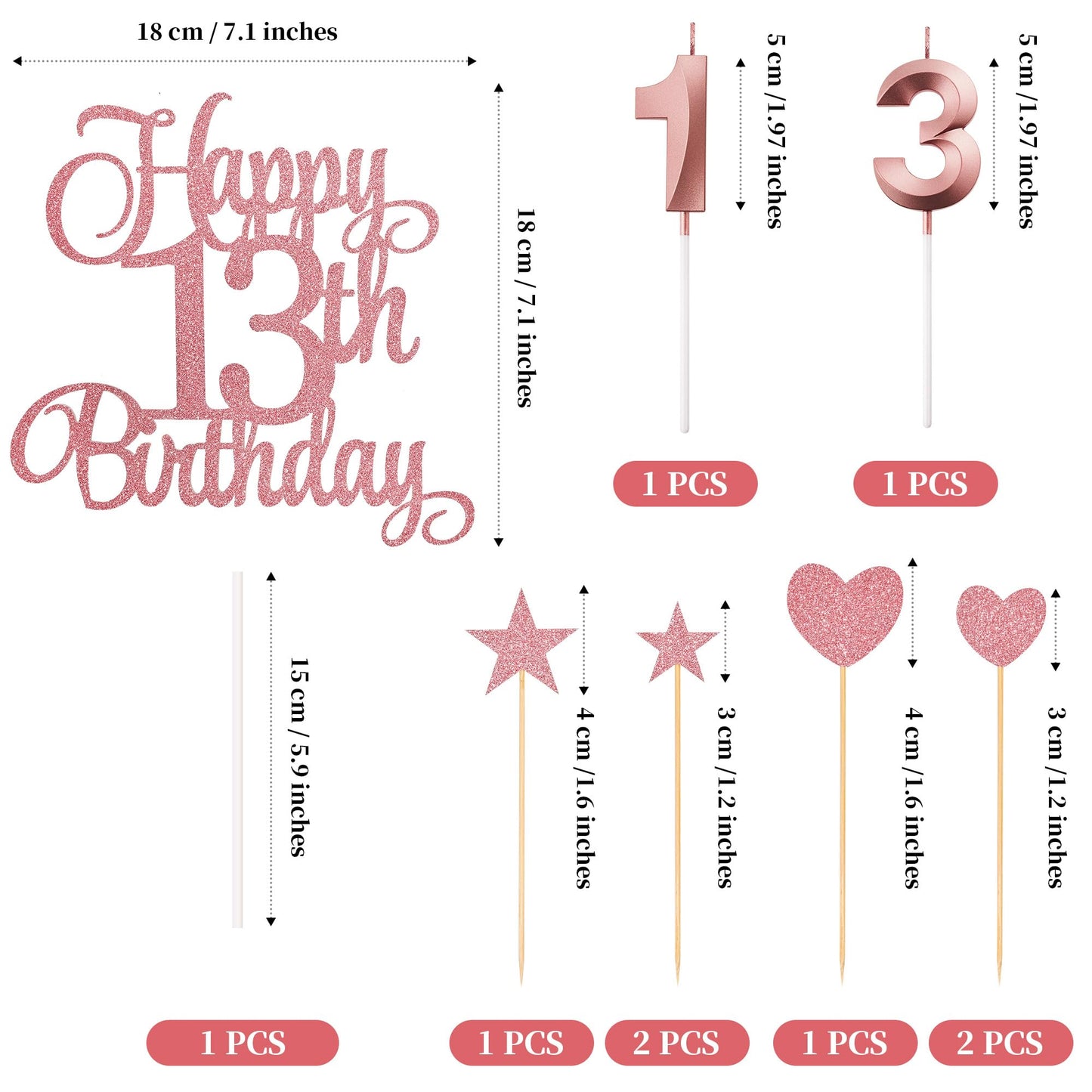 Lecferrarc 13th Birthday Cake Decorations, 13th Birthday Candles Cake Numeral Candles and Glitter Happy 13th Birthday Cake Toppers Set for Birthday