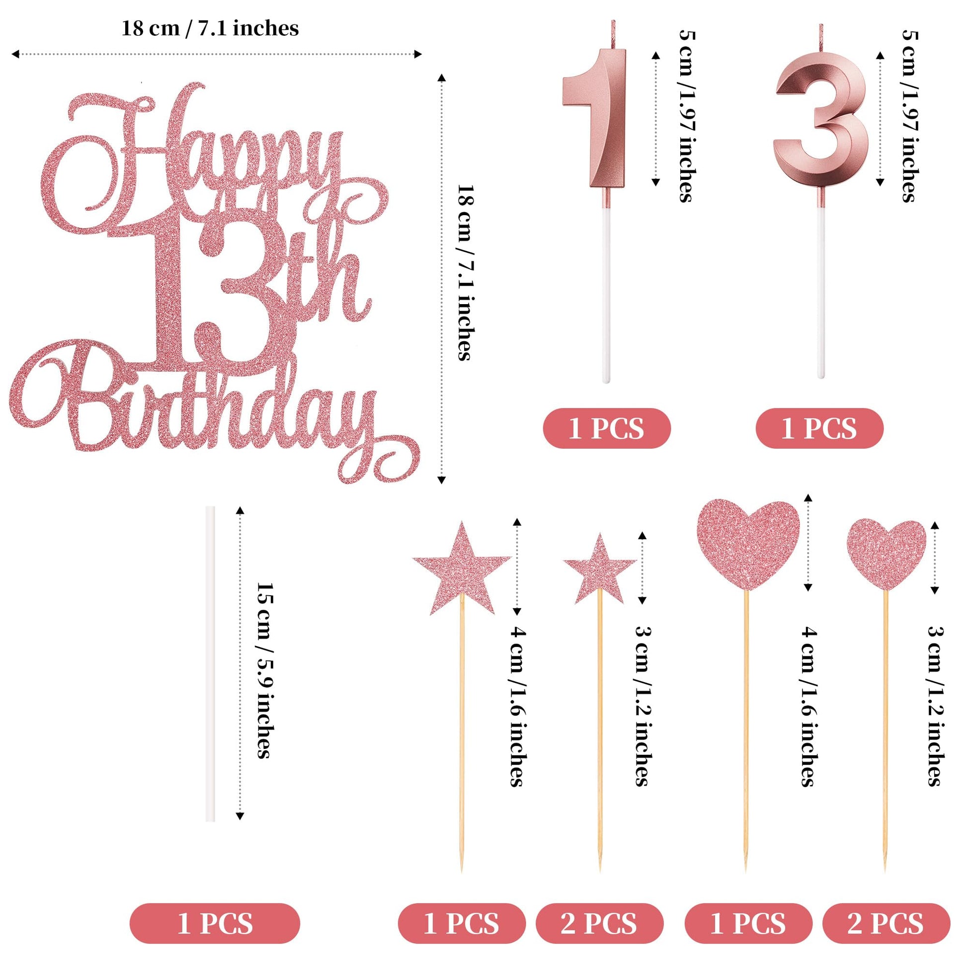 Lecferrarc 13th Birthday Cake Decorations, 13th Birthday Candles Cake Numeral Candles and Glitter Happy 13th Birthday Cake Toppers Set for Birthday