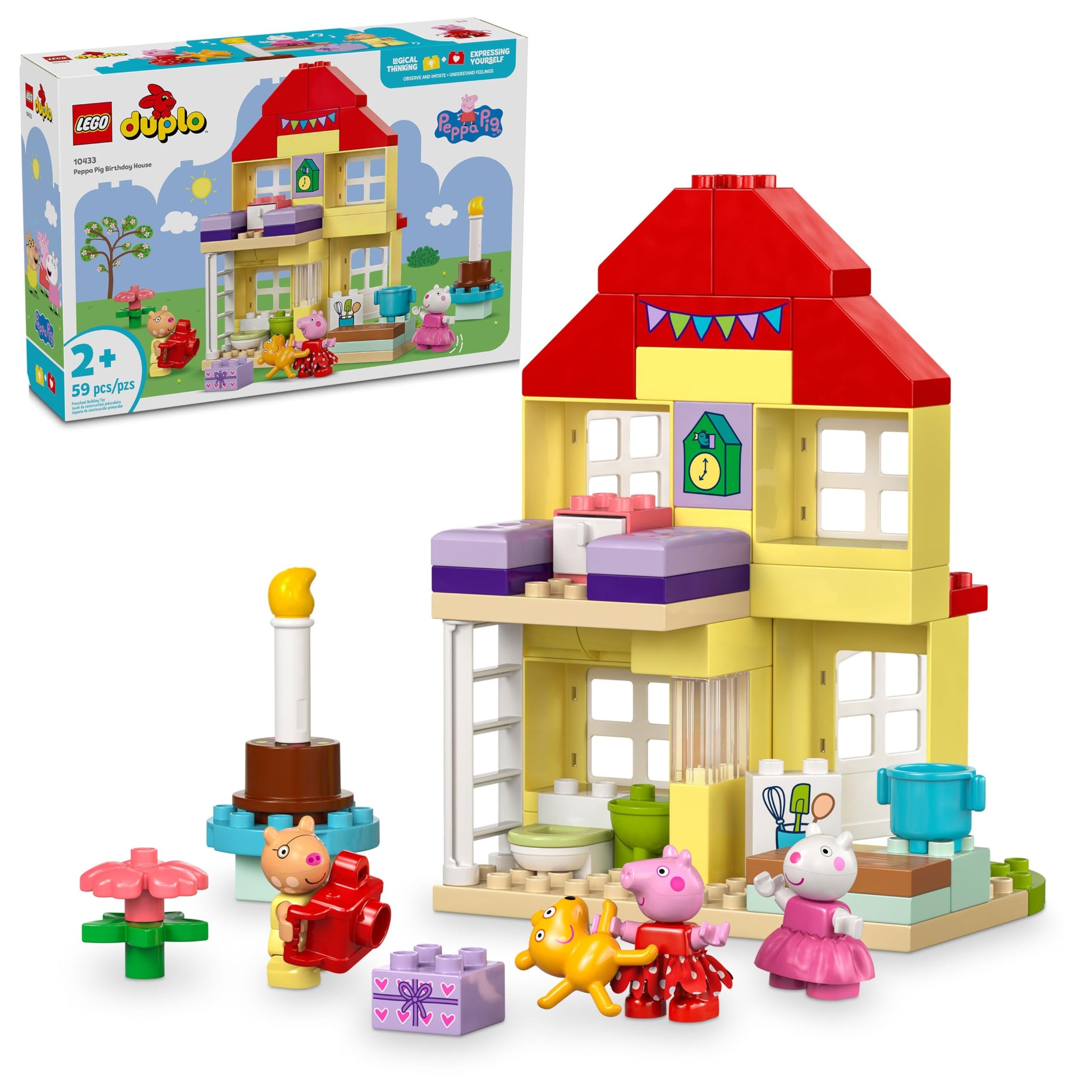 LEGO DUPLO Peppa Pig Birthday House Playset with 3 Animal Figures, Educational Toy for 2 Year Olds, Buildable Dollhouse for Creative Role Play, Peppa