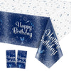 QUERICKY 2 Pack Navy Blue and Silver Happy Birthday Tablecloths, 51x87'' Plastic Disposable Rectangle Table Cover for Men Women Boys Girls Birthday
