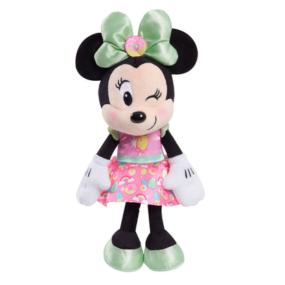 Disney Junior Minnie Mouse 8-Inch Beanbag Plush, Minnie Mouse in Pink Sweet Treats Dress, Stuffed Animal