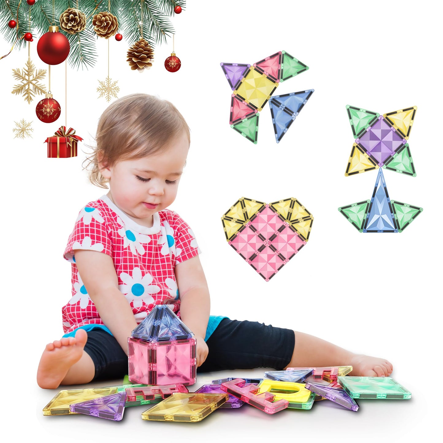 ROMDS Magnetic Tiles, Magnetic Building Blocks for Kids Ages 3+ and STEM Magnet Toys, Clear Magnet 3D Blocks Construction Playboards for Boys & Girls