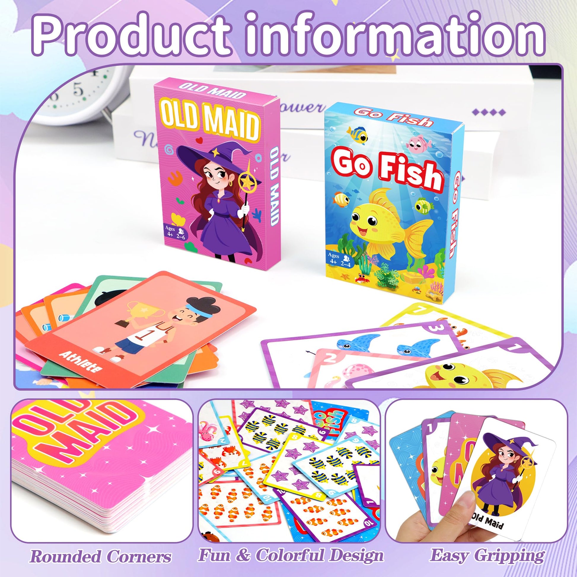 Kids Card Games, Go Fish Card Game, Old Maid Card Game, Card Games For Kids 4-8, Fun Educational Cards for Toddler 2-4 Years, Great for Family Table