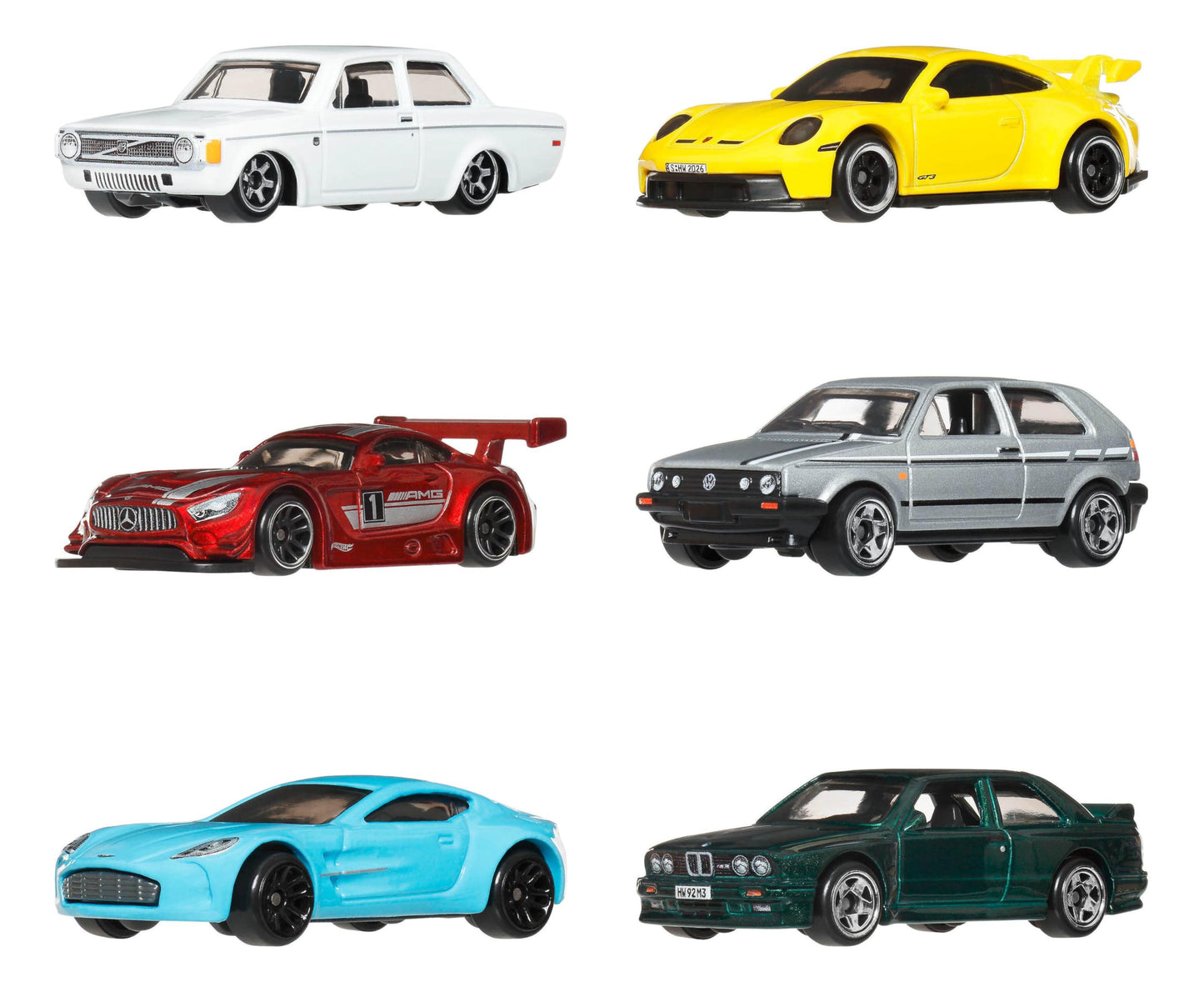 Hot Wheels 1:64 Scale Die-Cast Toy Cars, Set of 6 Euro Style Collectible Vehicles with Elevated Deco, for Play or Display (Styles May Vary)