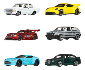 Hot Wheels 1:64 Scale Die-Cast Toy Cars, Set of 6 Euro Style Collectible Vehicles with Elevated Deco, for Play or Display (Styles May Vary)