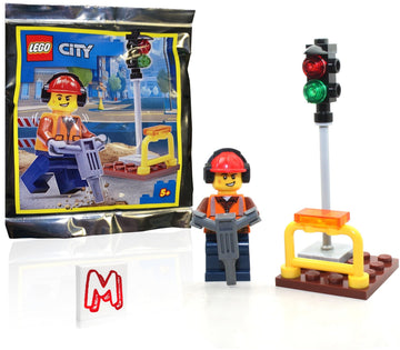 LEGO City Minifigure - Construction Worker/Builder with (Traffic Light and Jackhammer) Foil Pack