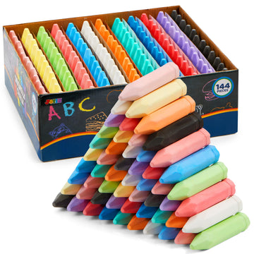 JOYIN 144 PCS Cone Shaped Washable Sidewalk Chalks, 12 Colors, Non-Toxic Jumbo Colored Chalk for Toddlers 1-3, Painting for Outdoor Art, School