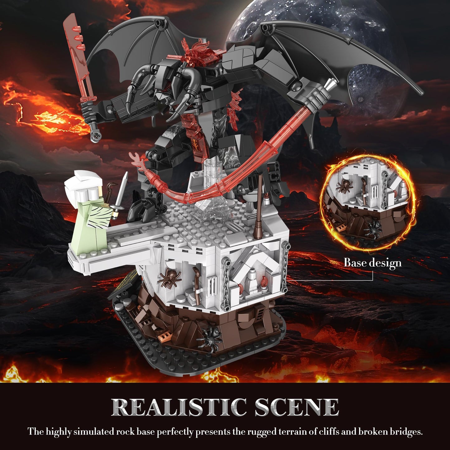 The King of The Magic Rings Devil Building Set for Adults, Dark Lord Monsters vs Figure on The Cliff, Monsters Building Set Collection Gift for Adult