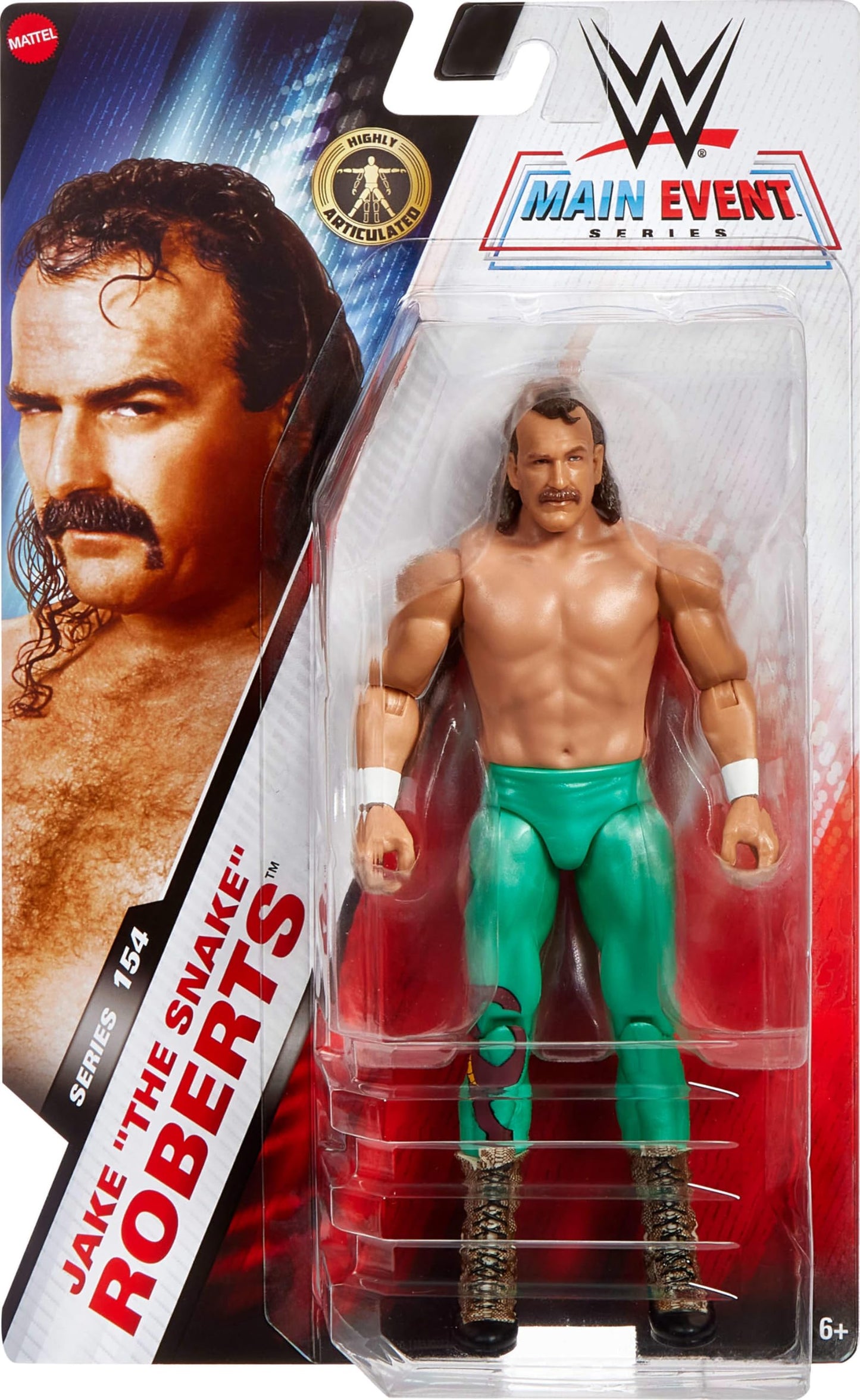 Mattel WWE Jake Roberts Action Figure, Main Event Series #154 6-inch Collectible with 10 Articulation Points & Life-Like Look