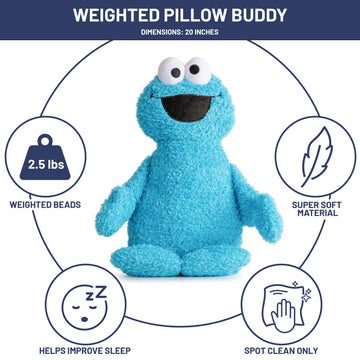 Jay Franco Weighted Sesame Street Plush Pillow Buddy - 2.5 lbs Soft Plushie Stuffed Pillow, 20 Inches, Blue - Cookie Monster