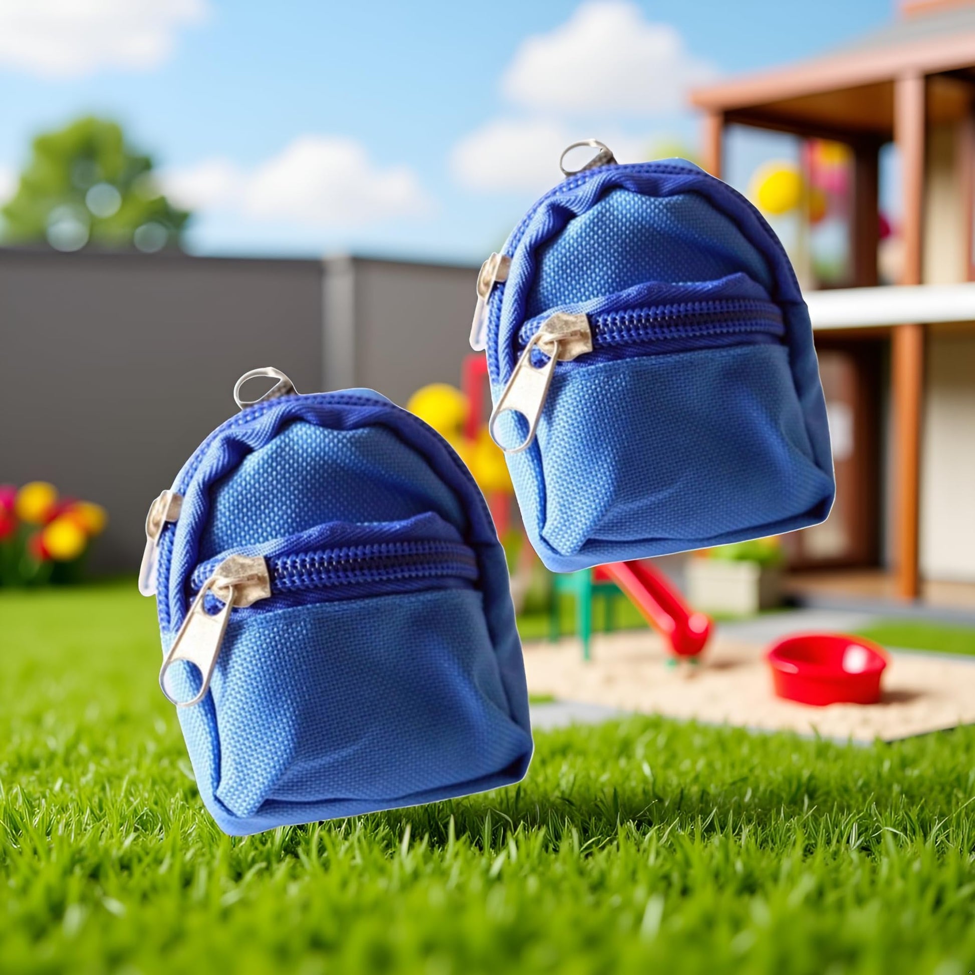 2Pcs Blue Mini Doll Backpack Bag Model Accessory for 1/6 Scale Décor,Simulation Mini School Bag Model,Accessories