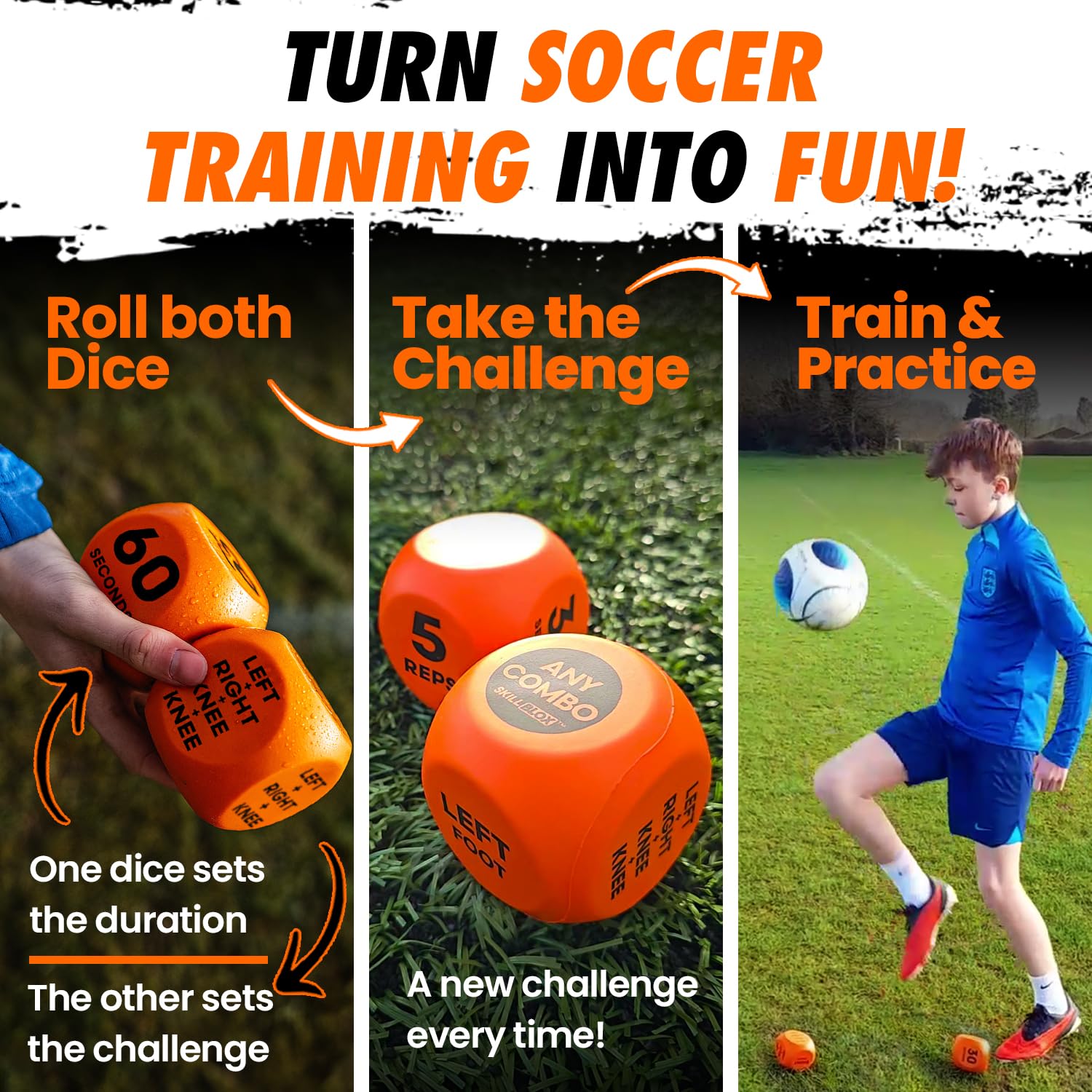Skill Blox Kick Up Soccer Training Dice Game 2 Pack | Soccer Gifts for Boys