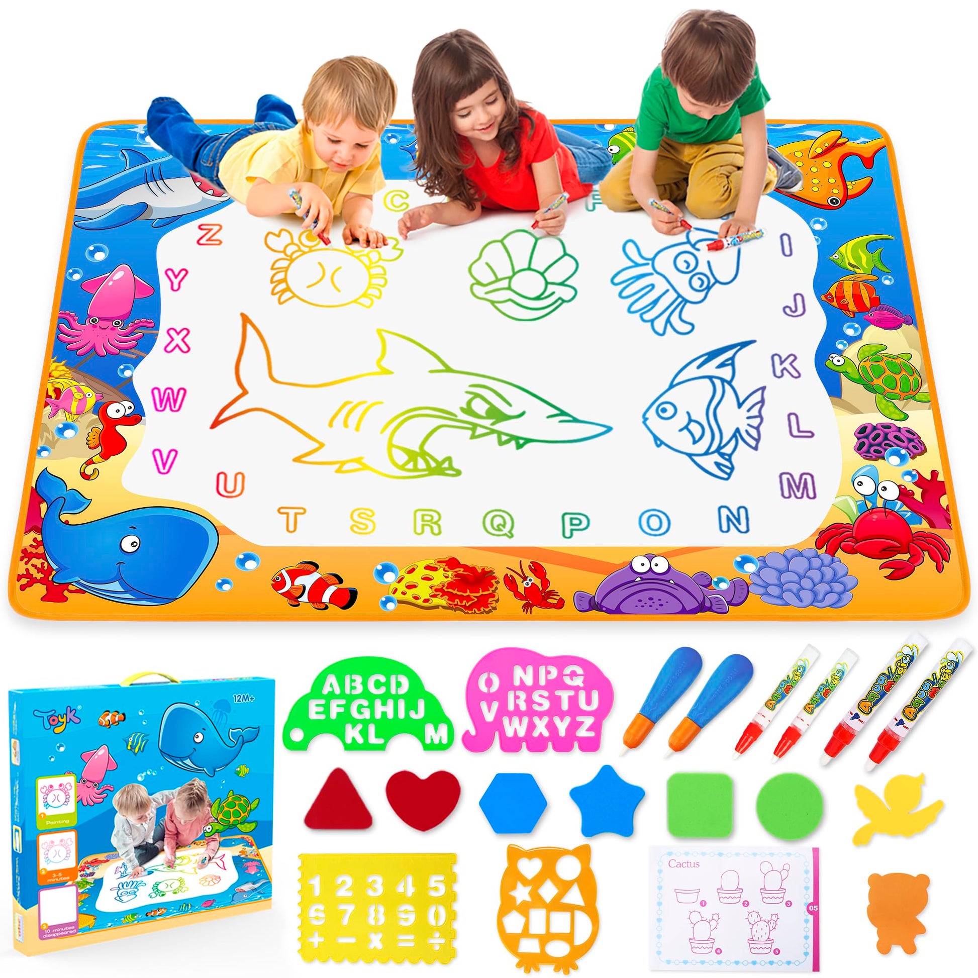 Water Doodle Mat - Kids Painting Writing Color Doodle Drawing Mat Toy Bring Magic Pens Educational Toys for Age 3 4 5 6 7 Year Old Girls Boys Age