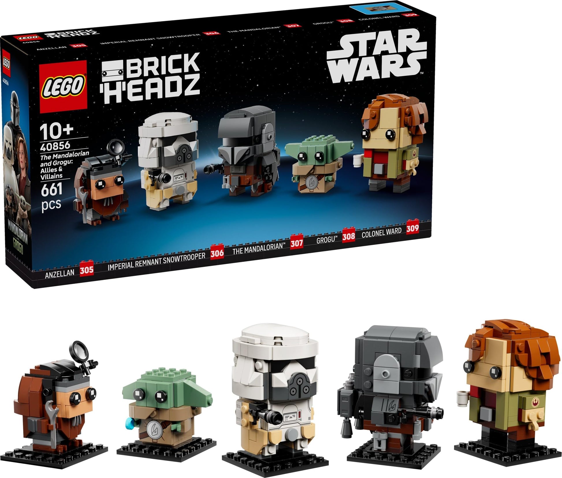 LEGO Star Wars BrickHeadz The Mandalorian & Grogu Allies & Villains - 661-Piece Buildable Figures Set with 5 Characters, Collectible Display Model