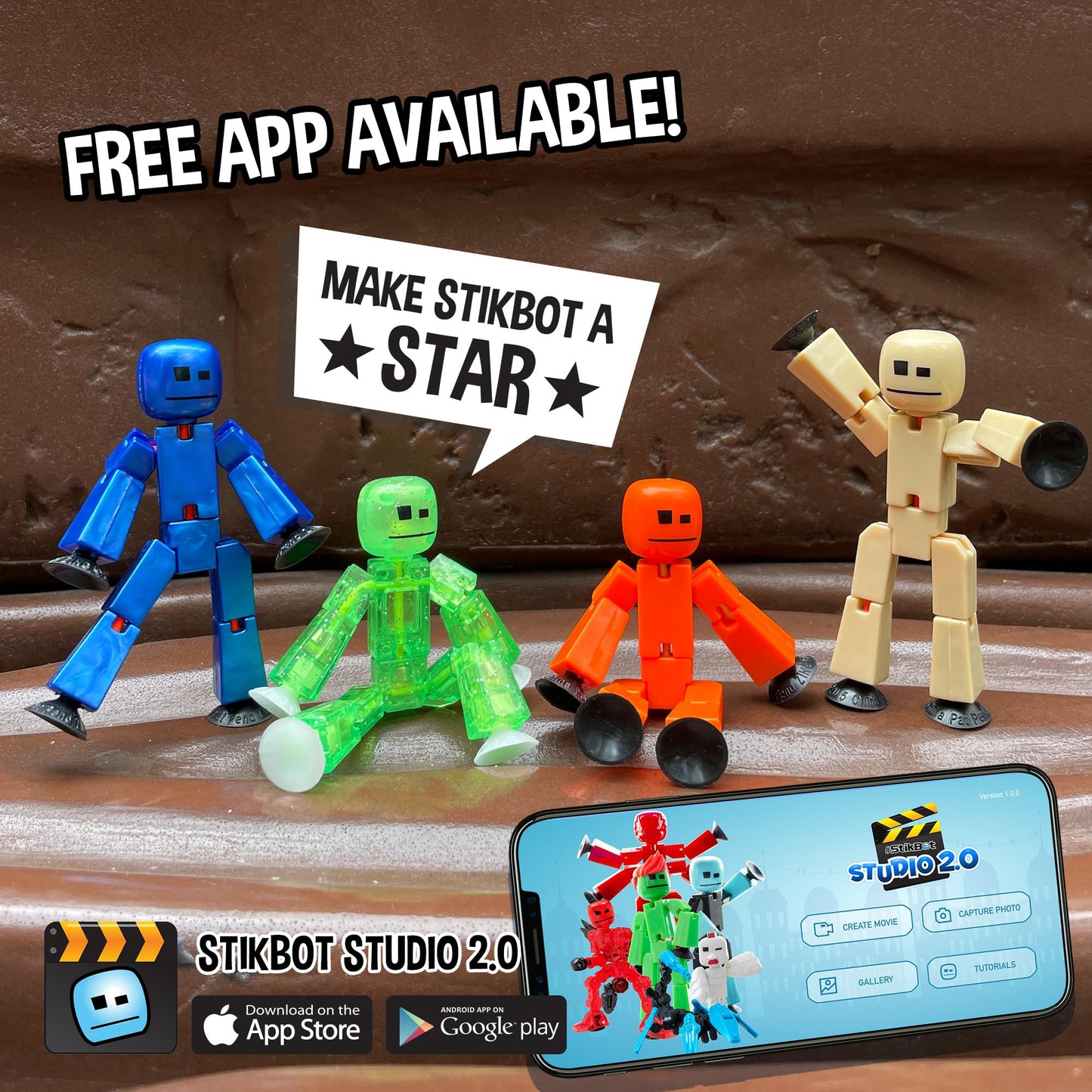 Zing StikBot Dual Pack - Includes 2 StikBots - Collectible Action Figures and Accessories, Stop Motion Animation, Ages 4 and Up (Red Orange+Metal