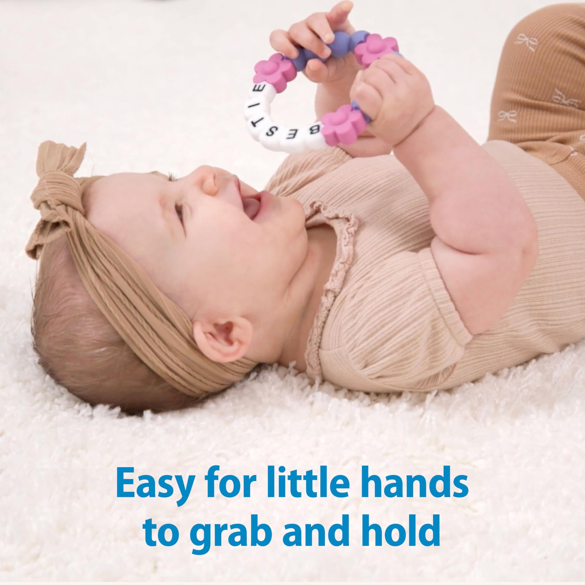 Dr. Brown's Best Friends Teething Ring, 100% Silicone Massaging Teether Toy, Pink and Purple, BPA-Free, 3m+