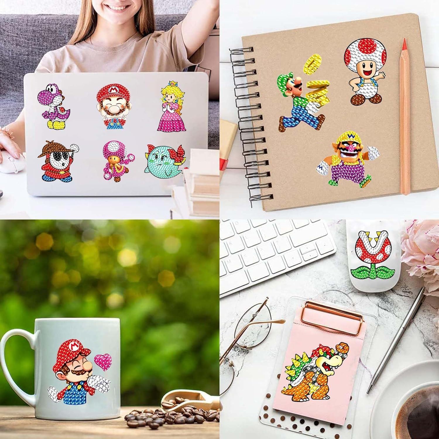 PICNICFUN Diamond Kits Stickers for Kids,24 PCS 5D DIY Cute Cartoon Characters and Animals Handmade Digital Paint Rhinestone Mosaic Sticker Making
