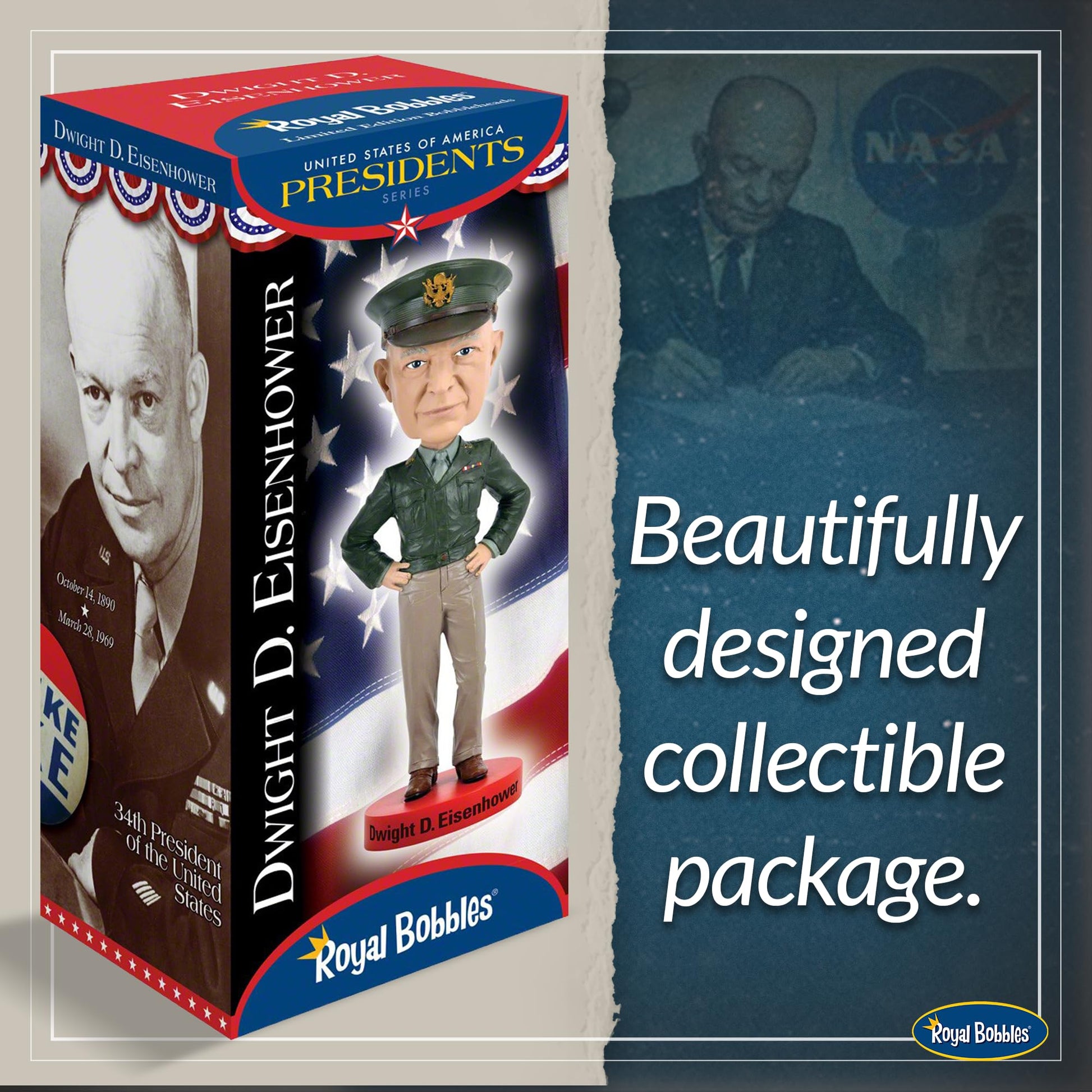 Royal Bobbles Dwight D. IKE Eisenhower, 34th President of the United States - American History Anniversary Bobblehead - 8.2 Inches Tall - Collectible