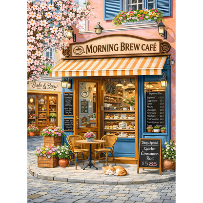 Puzzles for Adults 500 Pieces, Coffee Shop Jigsaw Puzzles - Morning Brew Cafe, Impossible Cafe Puzzles for Seniors Family, 20.47x14.96 inches, 1:1
