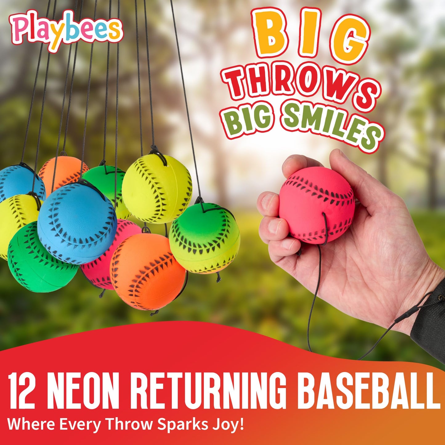 Playbees Wrist Baseballs Neon Reactive - 12 Pack - Practice Sports Balls for Fun Outdoor Activity for Kids - Spring Training, Party Favor, Baseball
