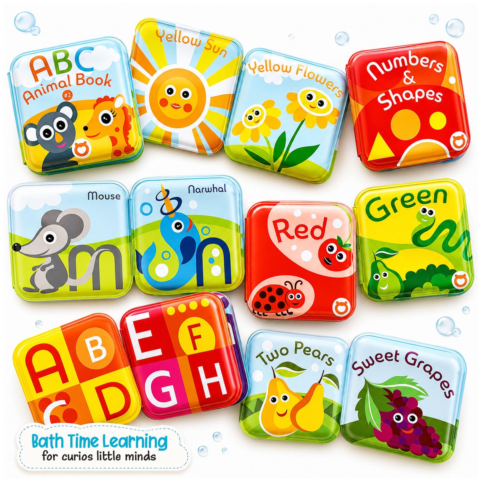 Baby Bath Books Mega Set (Pack of 13 Books) - Educational Waterproof Baby Bathtime Plastic Books for Bath Tub with Animals, Colors, Numbers and ABC