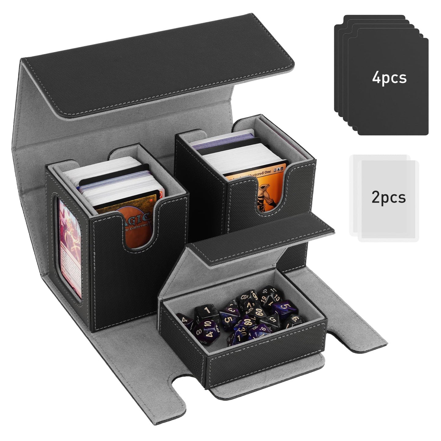 TiMOVO MTG Deck Box, Commander Deck Case Fits 200+ Double-Sleeved Cards, Magnetic Leather Card Storage Box with 2 Commander Display & 4Dividers & Dice