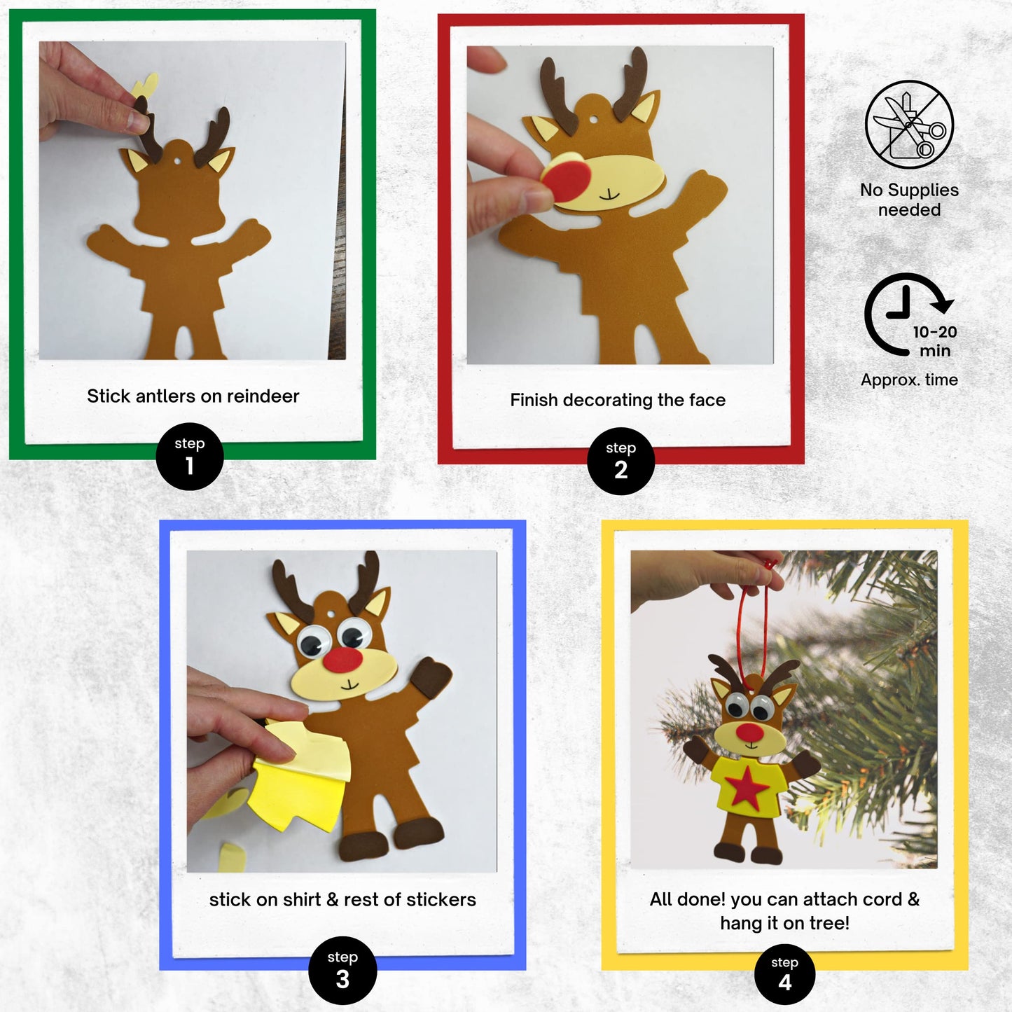 4E's Novelty Foam Christmas Reindeer Ornament Craft for Kids (12 Pack Bulk) Christmas Crafts for Kids Ages 4-8, 8-12 Toddlers DIY Ornament Craft Kit