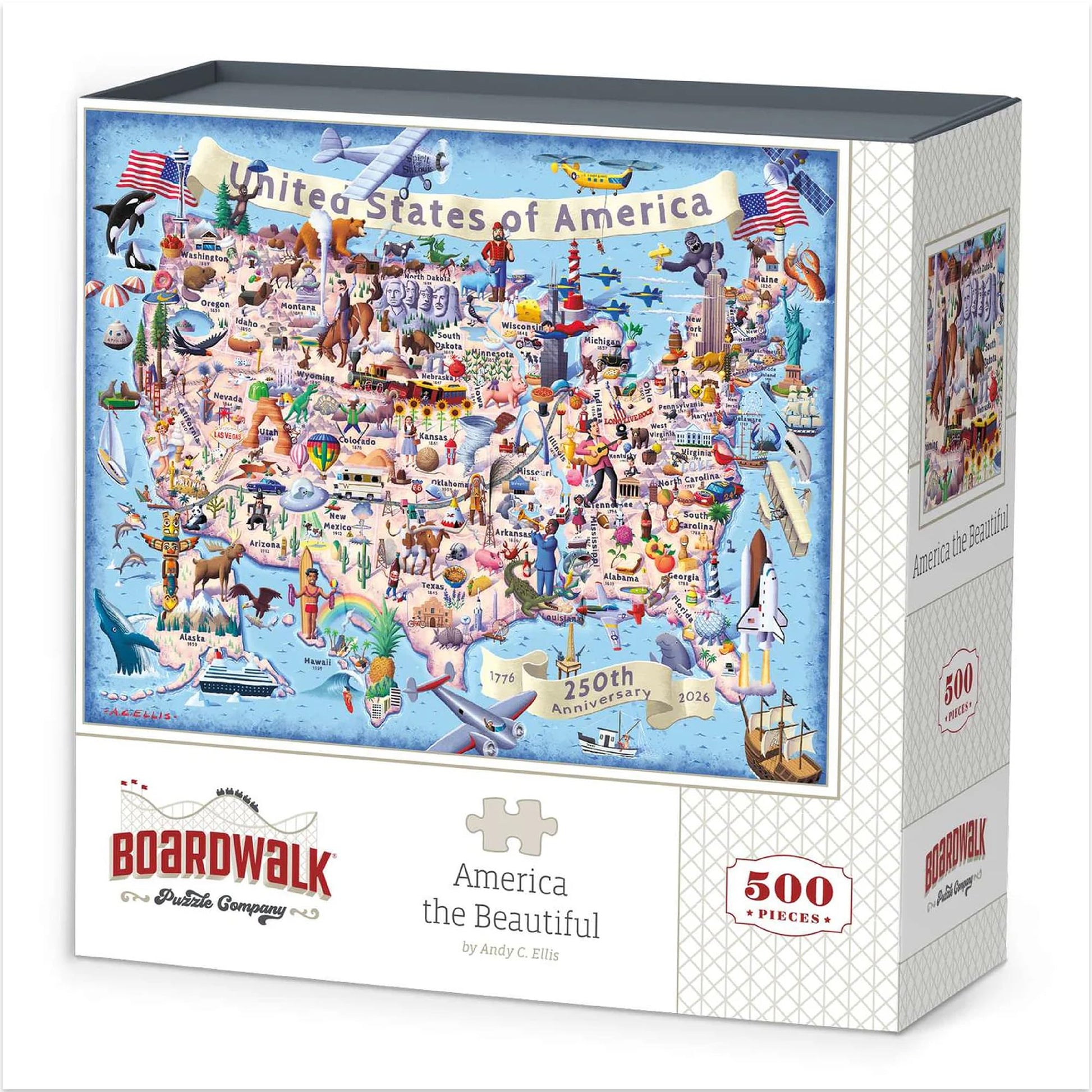 Boardwalk 500 Piece Jigsaw Puzzle 250th Anniversary 4th of July Patriotic Summer Premium Puzzles for Adults and Family 16"x20" - America the Beautiful
