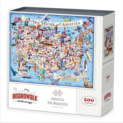 Boardwalk 500 Piece Jigsaw Puzzle 250th Anniversary 4th of July Patriotic Summer Premium Puzzles for Adults and Family 16"x20" - America the Beautiful