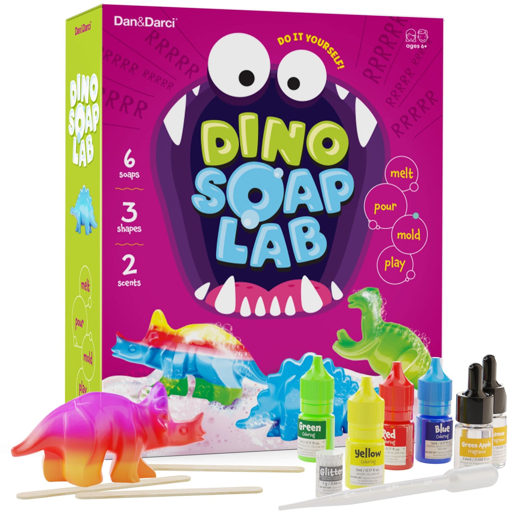 Dan&Darci Dino Soap Making Kit for Kids, Dinosaur Science Toys Kits, Gifts for Kid All Ages, DIY Activities Craft - Art Crafts Gift Set for Boys