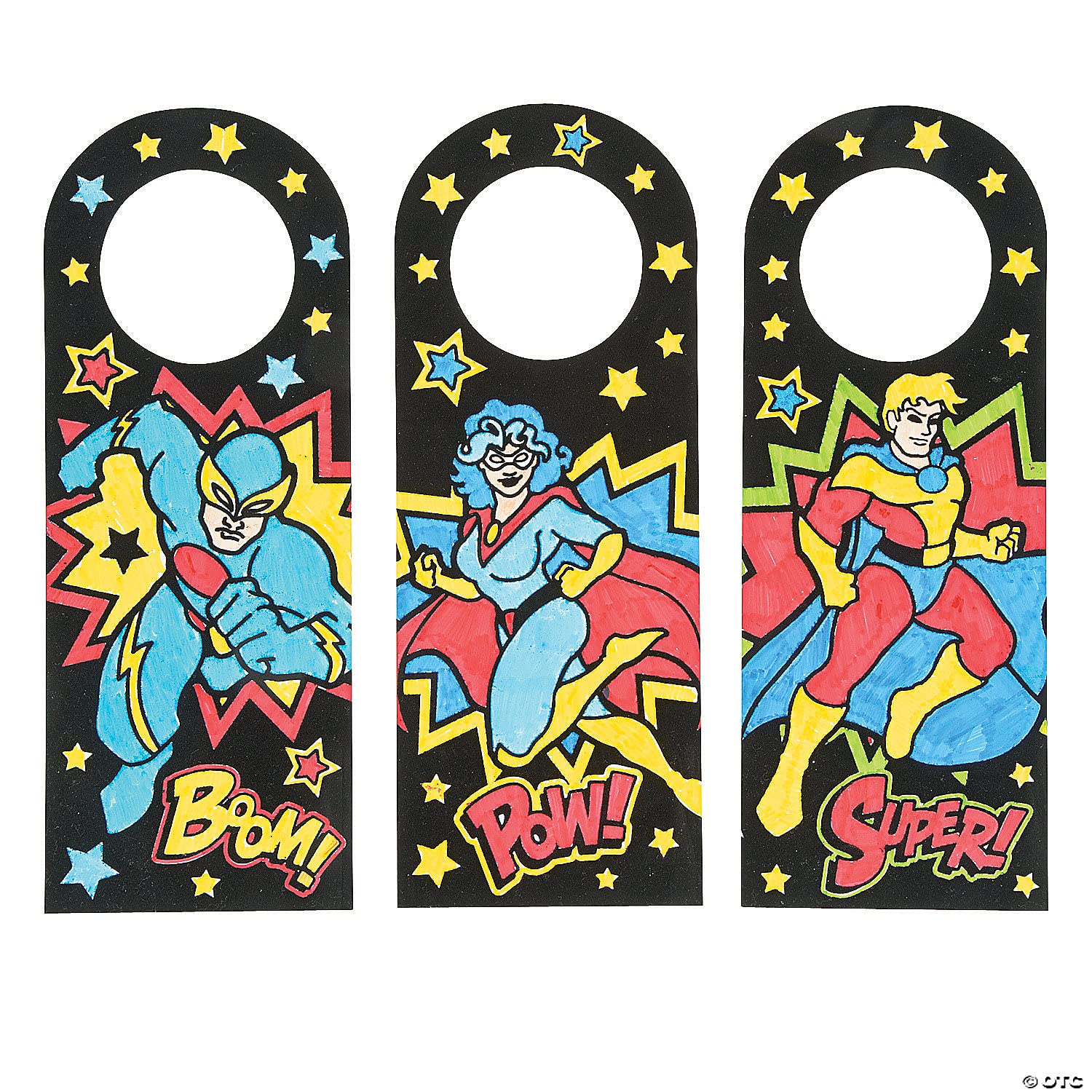 Fun Express Color Your Own Fuzzy Superhero Door Knob Hanger - Makes 24 - Crafts for Kids and Birthday Party Activities