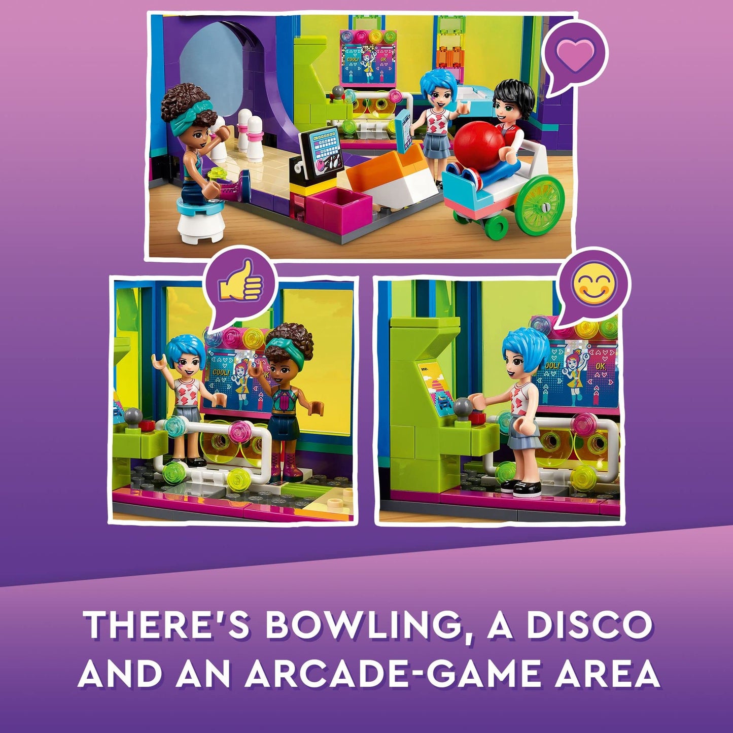 LEGO Friends Roller Disco Arcade Set 41708, Toy Bowling Game, Andrea Mini-Doll Included, Birthday Present Idea for Kids, Girls and Boys 7+, Fun
