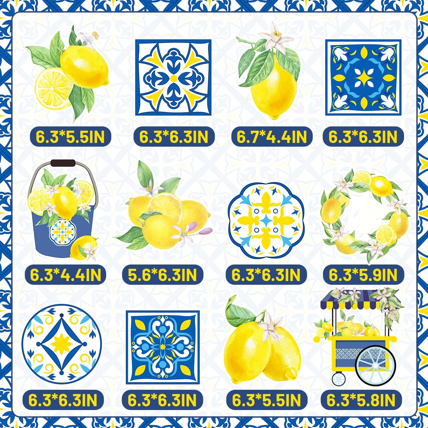 12 Pcs Capri Lemon Blue Yellow Tiles Honeycomb Centerpieces Decorations Mediterranean Amalfi Coast Centerpieces for Lemon Birthday Party Italian