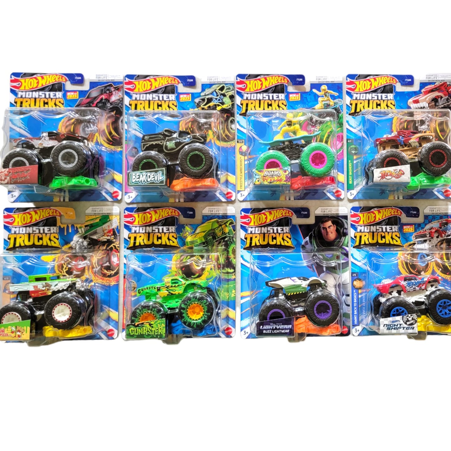 Hot Wheels Monster Trucks Connect and Crash Car Complete Set of 8 Diecast Vehicles Bundle with Hotweiler, Buzz, Board Wild, Gunkster, Beardevil